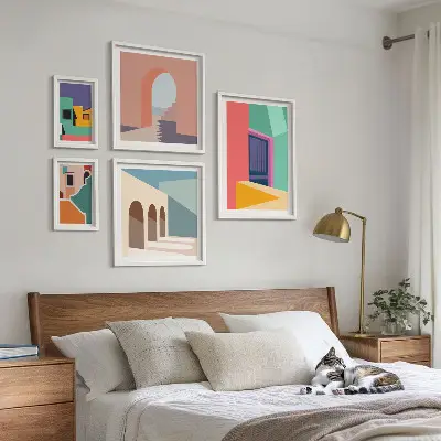 Gallery wall colorful city illustrations