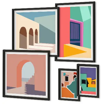 Gallery wall colorful city illustrations