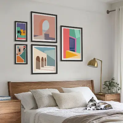 Gallery wall colorful city illustrations