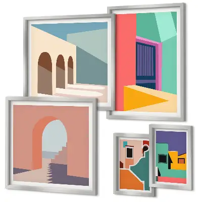 Gallery wall colorful city illustrations