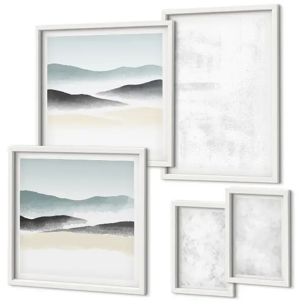 Set of 5 abstract wall art pieces with white spots on a background