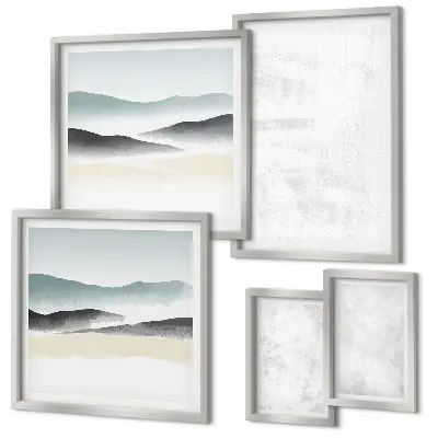 Set of 5 abstract wall art pieces with white spots on a background
