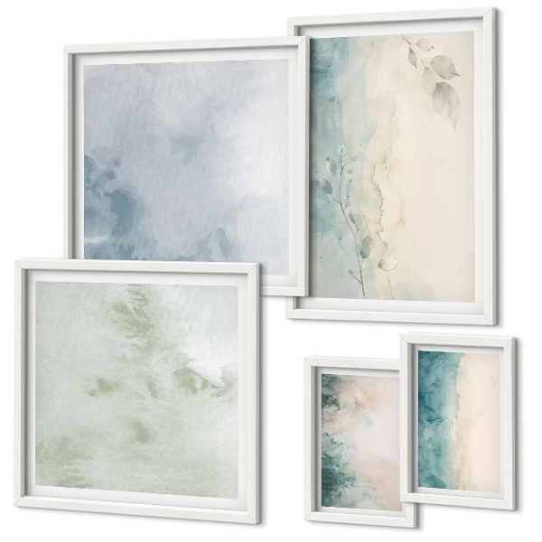 Set of 5 wall art pieces Spilled watercolors canvas minimalism