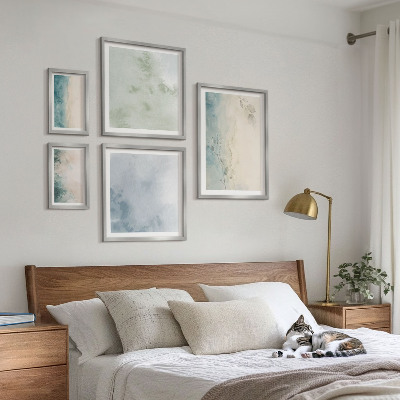 Set of 5 wall art pieces Spilled watercolors canvas minimalism