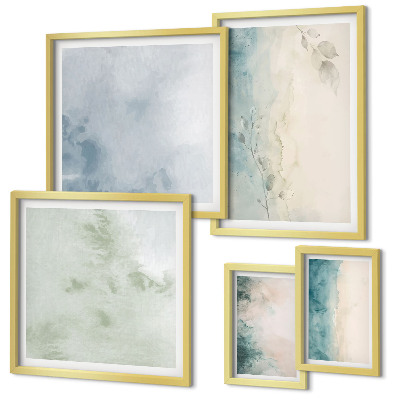 Set of 5 wall art pieces Spilled watercolors canvas minimalism
