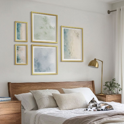 Set of 5 wall art pieces Spilled watercolors canvas minimalism