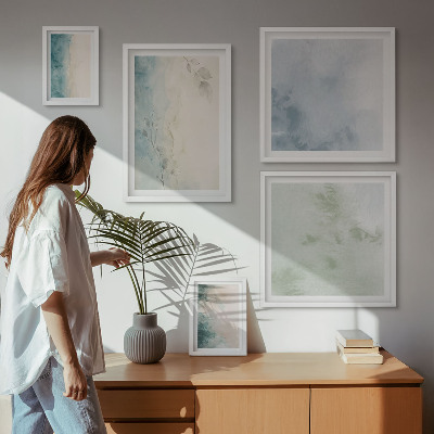 Set of 5 wall art pieces Spilled watercolors canvas minimalism