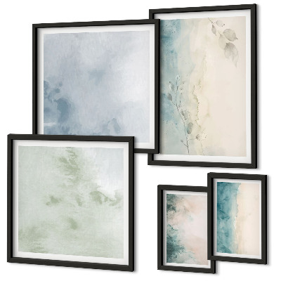 Set of 5 wall art pieces Spilled watercolors canvas minimalism