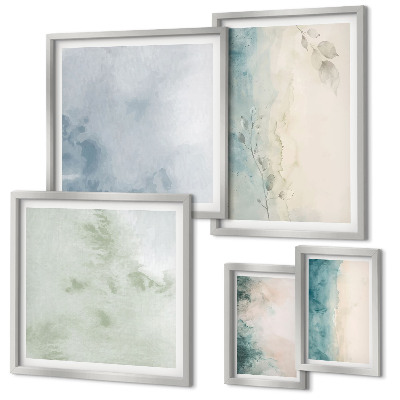 Set of 5 wall art pieces Spilled watercolors canvas minimalism
