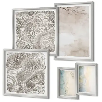 Set of 5 wall art pieces delicate watercolor paint design