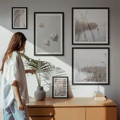 Framed photo set boho style structure close-up prints