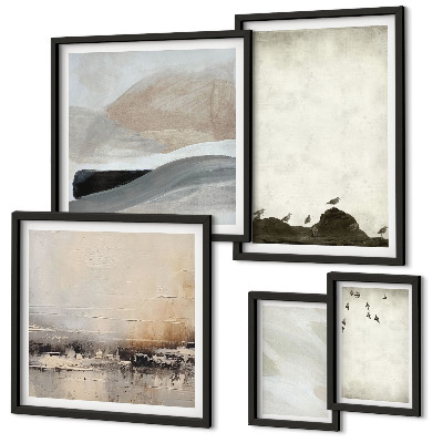 Framed photo set Birds rocks brush strokes decorations