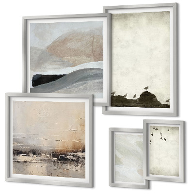 Framed photo set Birds rocks brush strokes decorations