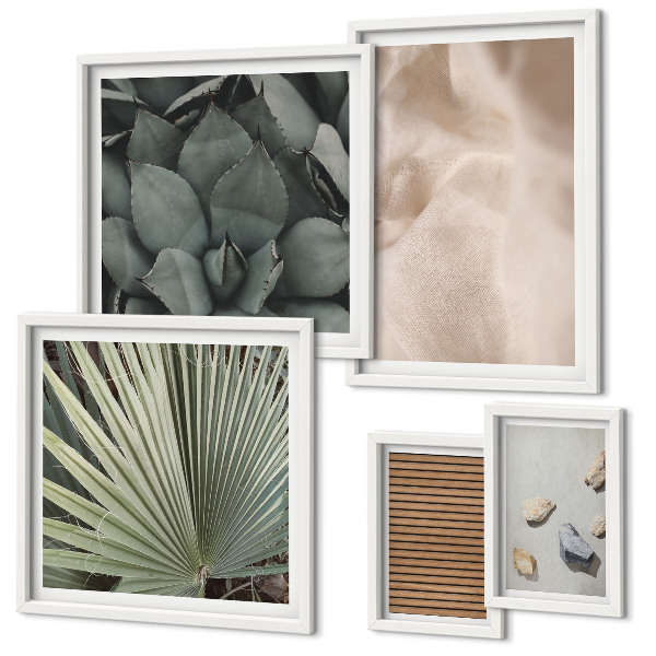 Framed photo set Stones wood fabric textures