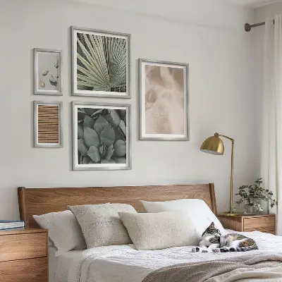 Framed photo set with stones wood and fabric textures