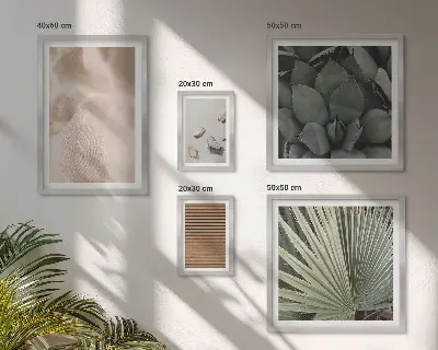 Framed photo set with stones wood and fabric textures