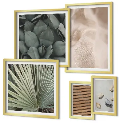 Framed photo set with stones wood and fabric textures