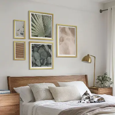 Framed photo set with stones wood and fabric textures