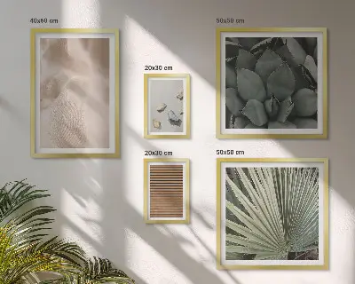 Framed photo set with stones wood and fabric textures