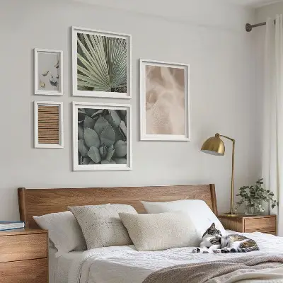 Framed photo set with stones wood and fabric textures