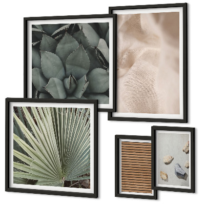 Framed photo set Stones wood fabric textures