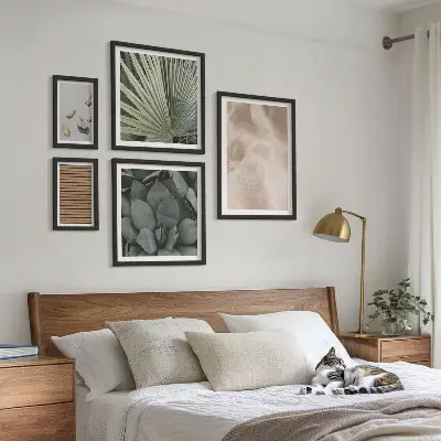 Framed photo set with stones wood and fabric textures