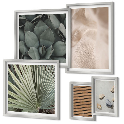 Framed photo set Stones wood fabric textures