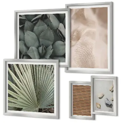 Framed photo set with stones wood and fabric textures
