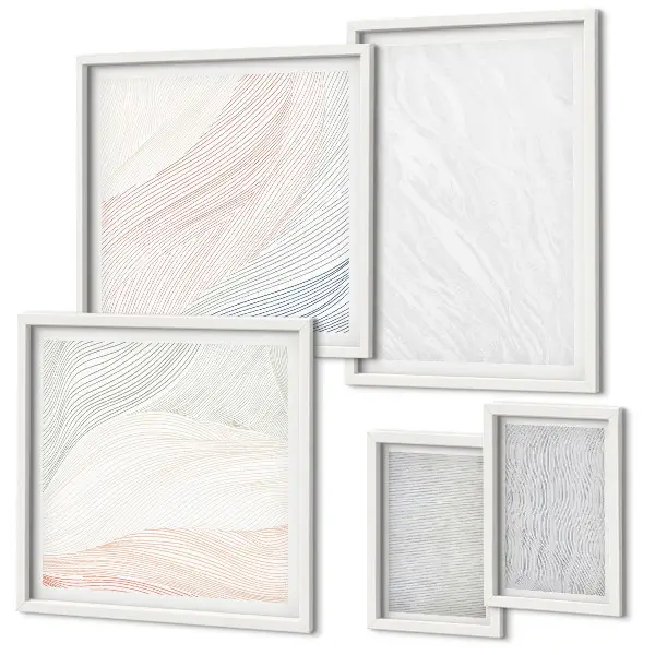 Set of 5 wall art pieces with bright string pattern structures