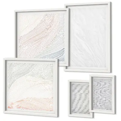 Set of 5 wall art pieces with bright string pattern structures