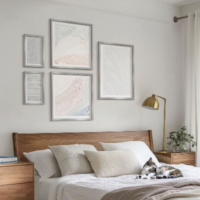 Set of 5 wall art pieces Bright structures string patterns
