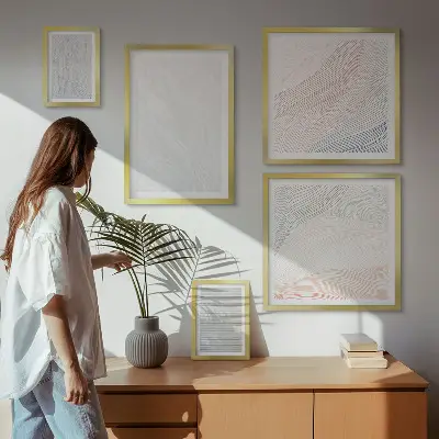 Set of 5 wall art pieces with bright string pattern structures