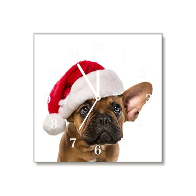 Glass Wall Clock Bulldog Dog Christmas