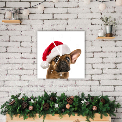Glass Wall Clock Bulldog Dog Christmas