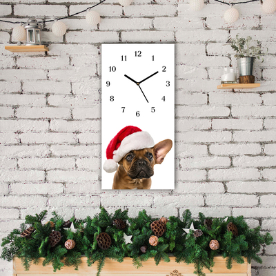 Glass Wall Clock Bulldog Dog Christmas
