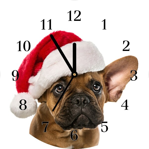 Glass Wall Clock Bulldog Dog Christmas