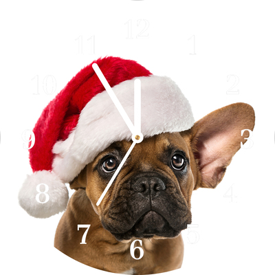 Glass Wall Clock Bulldog Dog Christmas
