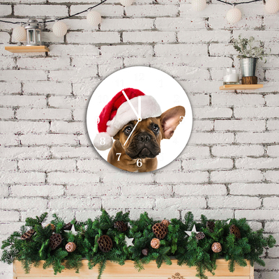 Glass Wall Clock Bulldog Dog Christmas