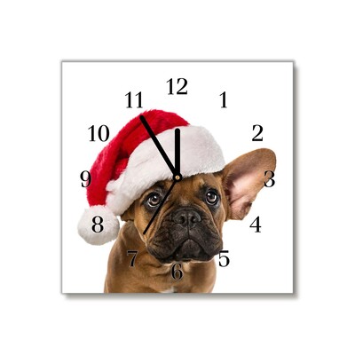 Glass Wall Clock Bulldog Dog Christmas