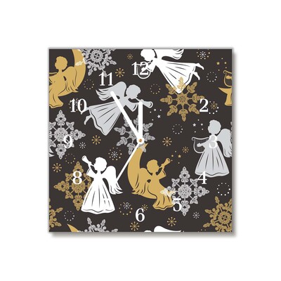 Glass Kitchen Clock Snowflakes Christmas Angels