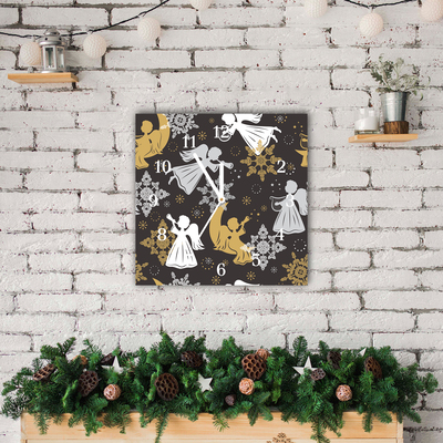 Glass Kitchen Clock Snowflakes Christmas Angels