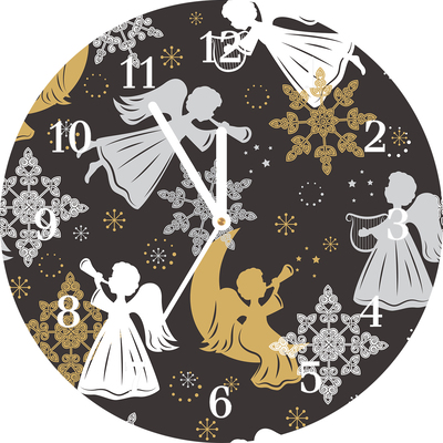 Glass Kitchen Clock Snowflakes Christmas Angels