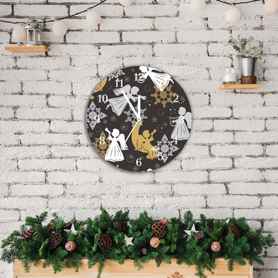 Glass Kitchen Clock Snowflakes Christmas Angels