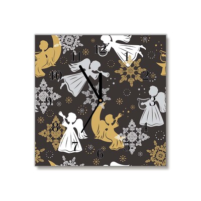 Glass Kitchen Clock Snowflakes Christmas Angels
