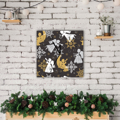 Glass Kitchen Clock Snowflakes Christmas Angels