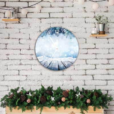 Glass Kitchen Clock Winter Snow Christmas Tree