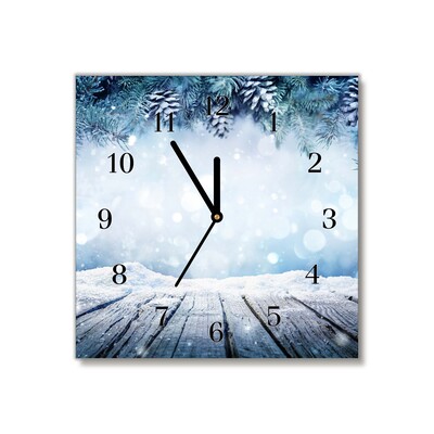 Glass Kitchen Clock Winter Snow Christmas Tree