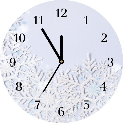 Glass Wall Clock Snowflakes Winter Snow
