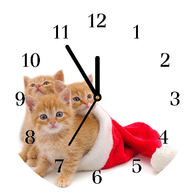 Glass Wall Clock Cats Christmas Santa Claus
