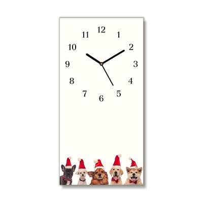 Glass Wall Clock Dogs Santa Claus Christmas